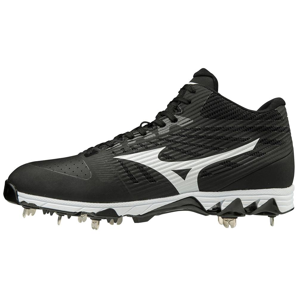 Mens Mizuno 9-Spike Ambition Mid Metal Baseball Cleats Black/White Philippines (ALGMXK236)